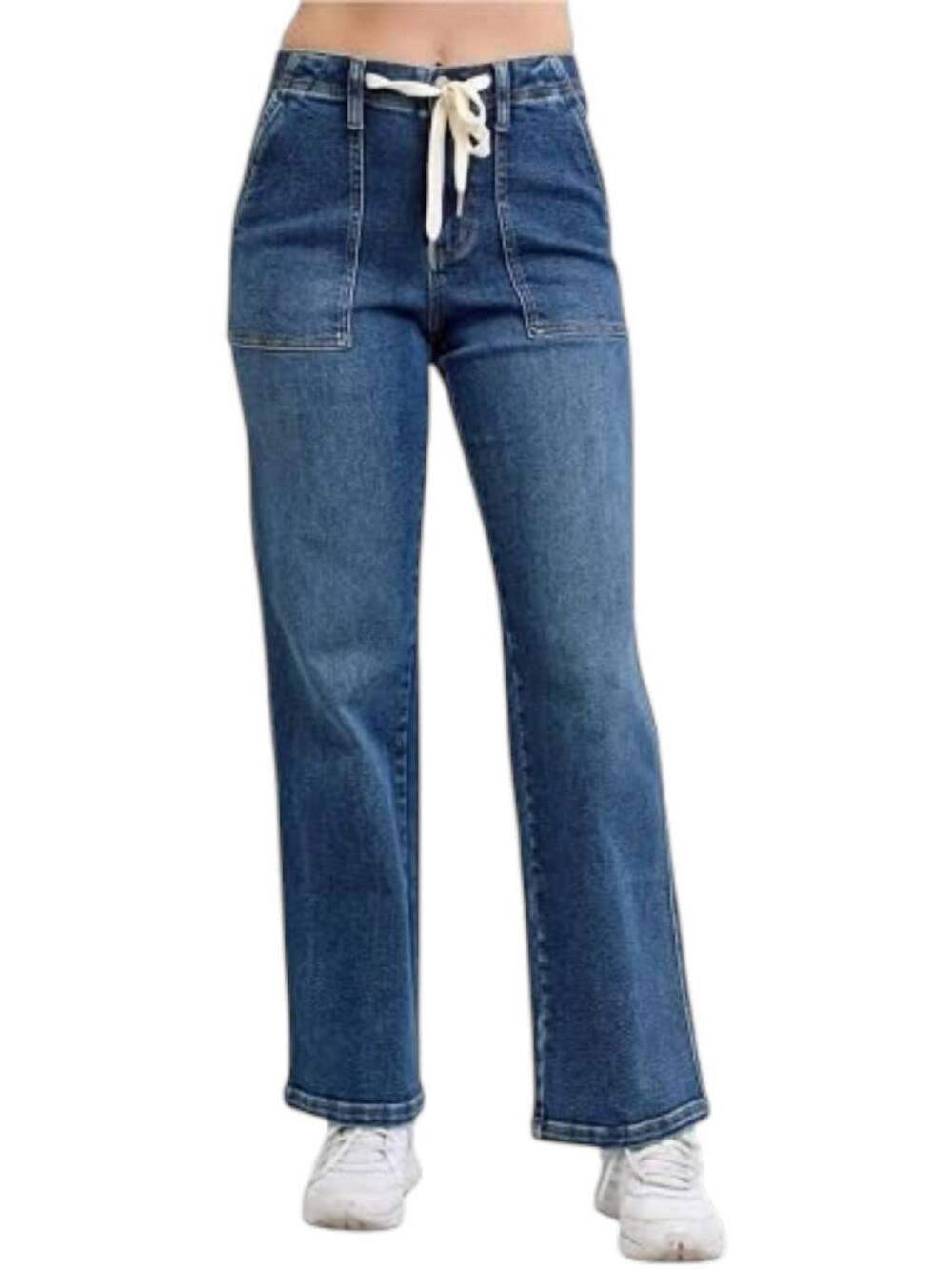 NEW JUDY BLUE high waist draw string jeans in dark blue